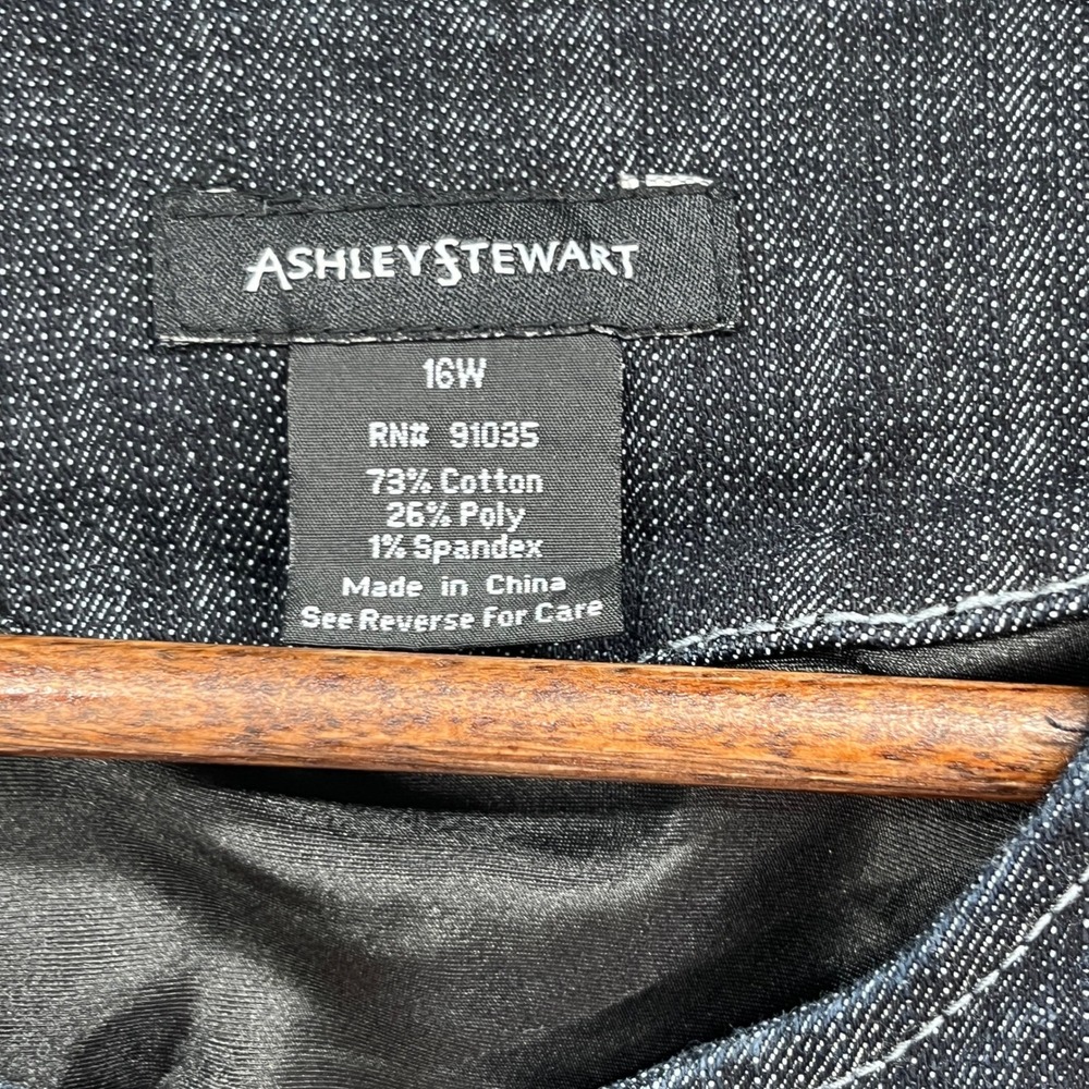 Ashley Stewart Denim Jacket Womens 16W Dark Blue Jean Zip Up Piping Plus Size - Picture 4 of 5